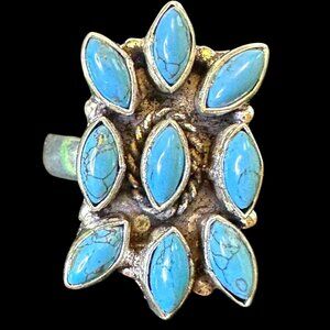 Genuine Wild Horse Turquoise Zuni Style Sterling Overlay Ring Size 7